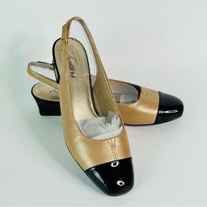 Trotters Elegant Gold and Black Slingback Shoes Womens 7.5 M